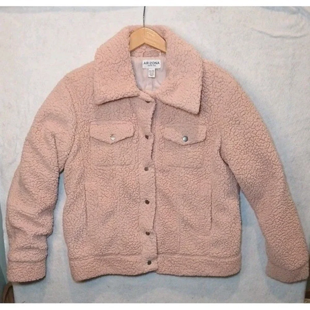 Arizona Jean Co Womens Pink Sherpa‎ Lined Trucker Jacket Soft Cozy Teddy Bear